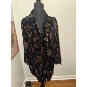 The Travel Collection Top Womens 1X Black Multi Open Front Cardigan Long Sleeve